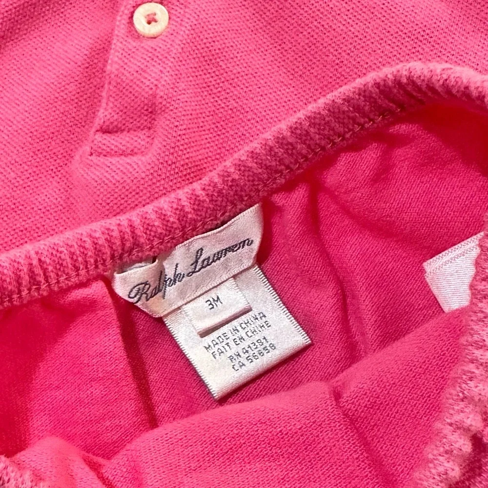Ralph Lauren Pink Baby Polo Dress with Ruffles and matching Bloomers.